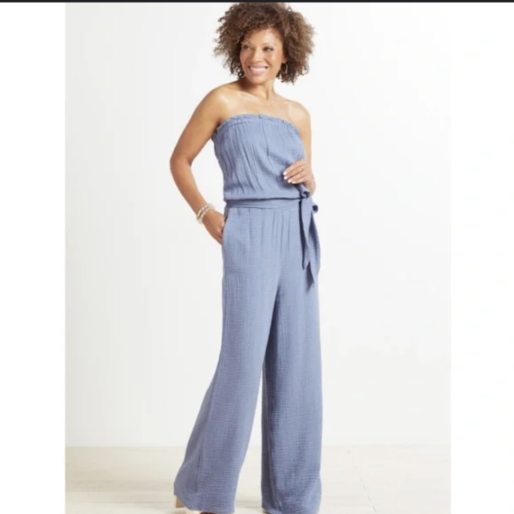 Evereve gauze blue jumpsuit xs